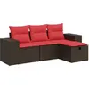 Image de vidaXL Ensemble de salon de jardin 4 pièces avec coussins Marron Poly Rattan