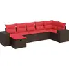 Image de vidaXL Ensemble de salon de jardin 7 pièces avec coussins Marron Poly rotin