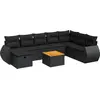 Image de vidaXL Ensemble de salon de jardin 9 pièces avec coussins noir poly rotin
