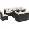 Image de vidaXL Ensemble de salon de jardin 9 pièces avec coussins noir poly rotin