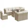 Image de vidaXL Ensemble de salon de jardin 9 pièces avec coussins beige Poly rotin