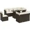 Image de vidaXL Ensemble de salon de jardin 9 pièces avec coussins Marron Poly Rattan