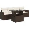 Image de vidaXL Ensemble de salon de jardin 5 pièces avec coussins Marron Poly Rattan