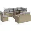 Image de vidaXL Ensemble de salon de jardin 9 pièces avec coussins beige Poly rotin