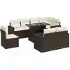 Image de vidaXL Ensemble de salon de jardin 9 pièces avec coussins Marron Poly Rattan