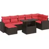 Image de vidaXL Ensemble de jardin canapé 8 pièces avec coussins Marron Poly rotin Acacia