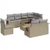 Image de vidaXL Ensemble de salon de jardin 9 pièces avec coussins beige Poly rotin