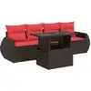 Image de vidaXL Ensemble de salon de jardin 5 pièces avec coussins Marron Poly rotin Acacia
