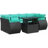Image de vidaXL Ensemble de salon de jardin 7 pièces avec coussins noir poly rotin