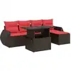 Image de vidaXL Ensemble de salon de jardin 6 pièces avec coussins Marron Poly rotin Acacia