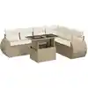 Image de vidaXL Ensemble de salon de jardin 7 pièces avec coussins Beige Poly Rattan