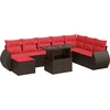 Image de vidaXL Ensemble de salon de jardin 9 pièces avec coussins Marron Poly rotin Acacia