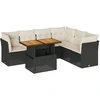 Image de vidaXL Ensemble de salon de jardin 7 pièces avec coussins noir poly rotin