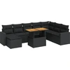 Image de vidaXL Ensemble de salon de jardin 9 pièces avec coussins noir poly rotin
