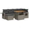Image de vidaXL Ensemble de salon de jardin 7 pièces avec coussins Gris Poly rotin