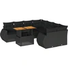 Image de vidaXL Ensemble de salon de jardin 9 pièces avec coussins noir poly rotin