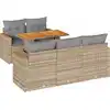 Image de vidaXL Ensemble de salon de jardin 6 pièces avec coussins Beige Poly rotin Acacia