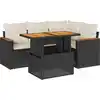Image de vidaXL Ensemble de salon de jardin 5 pièces avec coussins Noir Poly rotin Acacia