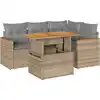 Image de vidaXL Ensemble de salon de jardin 5 pièces avec coussins Beige Poly rotin Acacia