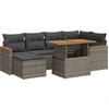 Image de vidaXL Ensemble de salon de jardin 7 pièces avec coussins Gris Poly rotin Acacia