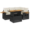 Image de vidaXL Ensemble de salon de jardin 5 pièces avec coussins Noir Poly rotin Acacia