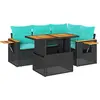 Image de vidaXL Ensemble de salon de jardin 5 pièces avec coussins Noir Poly rotin Acacia
