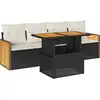 Image de vidaXL Ensemble de salon de jardin 5 pièces avec coussins Noir Poly rotin Acacia