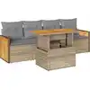 Image de vidaXL Ensemble de salon de jardin 5 pièces avec coussins Beige Poly rotin Acacia