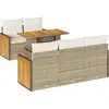 Image de vidaXL Ensemble de salon de jardin 6 pièces avec coussins Beige Poly rotin Acacia