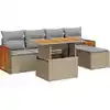 Image de vidaXL Ensemble de salon de jardin 6 pièces avec coussins Beige Poly rotin Acacia