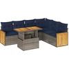Image de vidaXL Ensemble de salon de jardin 7 pièces avec coussins Gris Poly rotin Acacia