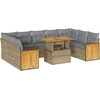 Image de vidaXL Ensemble de 10 canapés de jardin avec coussins Beige Poly rotin Acacia