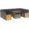 Image de vidaXL Ensemble de salon de jardin 10 pièces avec coussins Gris Poly rotin Acacia