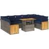 Image de vidaXL Ensemble de salon de jardin 10 pièces avec coussins Gris Poly rotin Acacia
