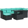 Image de vidaXL Ensemble de salon de jardin 7 pièces avec coussins noir poly rotin