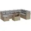 Image de vidaXL Ensemble de salon de jardin 9 pièces avec coussins beige Poly rotin
