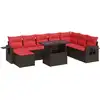 Image de vidaXL Ensemble de salon de jardin 9 pièces avec coussins Marron Poly Rattan