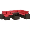 Image de vidaXL Ensemble de salon de jardin 9 pièces avec coussins noir poly rotin