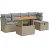 Image de vidaXL Ensemble de salon de jardin 6 pièces avec coussins Beige Poly rotin Acacia