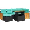 Image de vidaXL Ensemble de salon de jardin 7 pièces avec coussins Marron Poly rotin Acacia