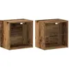 Image de vidaXL Étagère flottante avec lumière LED 2 pcs Marron 40 x 28,5 x 40 cm