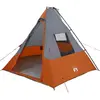 Image de Tente tipi vidaXL avec toit, gris et orange, 383 x 338 x 217 cm, en taffetas