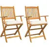 Image de vidaXL Chaise pliante avec coussin, lot de 2, marron, bois massif d'acacia