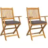 Image de vidaXL Chaise pliante avec coussin, lot de 2, marron, bois massif d'acacia