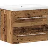 Image de vidaXL Armoire de lavabo 2 pcs Vieux bois Engineered bois et céramique