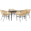 Image de vidaXL Ensemble de jardin 5 pièces avec coussins Marron Poly rotin Verre