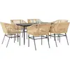 Image de vidaXL Ensemble de jardin 7 pièces avec coussins Marron Poly rotin Verre