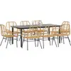 Image de vidaXL Ensemble de salle à manger de jardin 9 pièces verre polyrattan brun