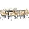 Image de vidaXL Salon de jardin 9 pièces avec coussins Marron Poly rotin Verre