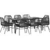 Image de vidaXL Salon de jardin 9 pièces avec coussins noir Poly rotin verre